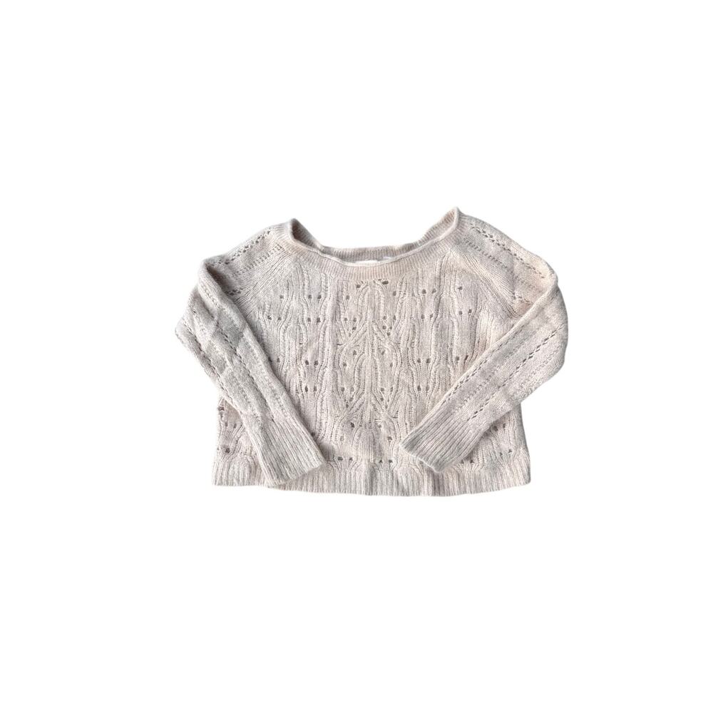 Moda International Women’s XL Beige Rabbit Hair Wool Blend Knit Crop Top Sweater
